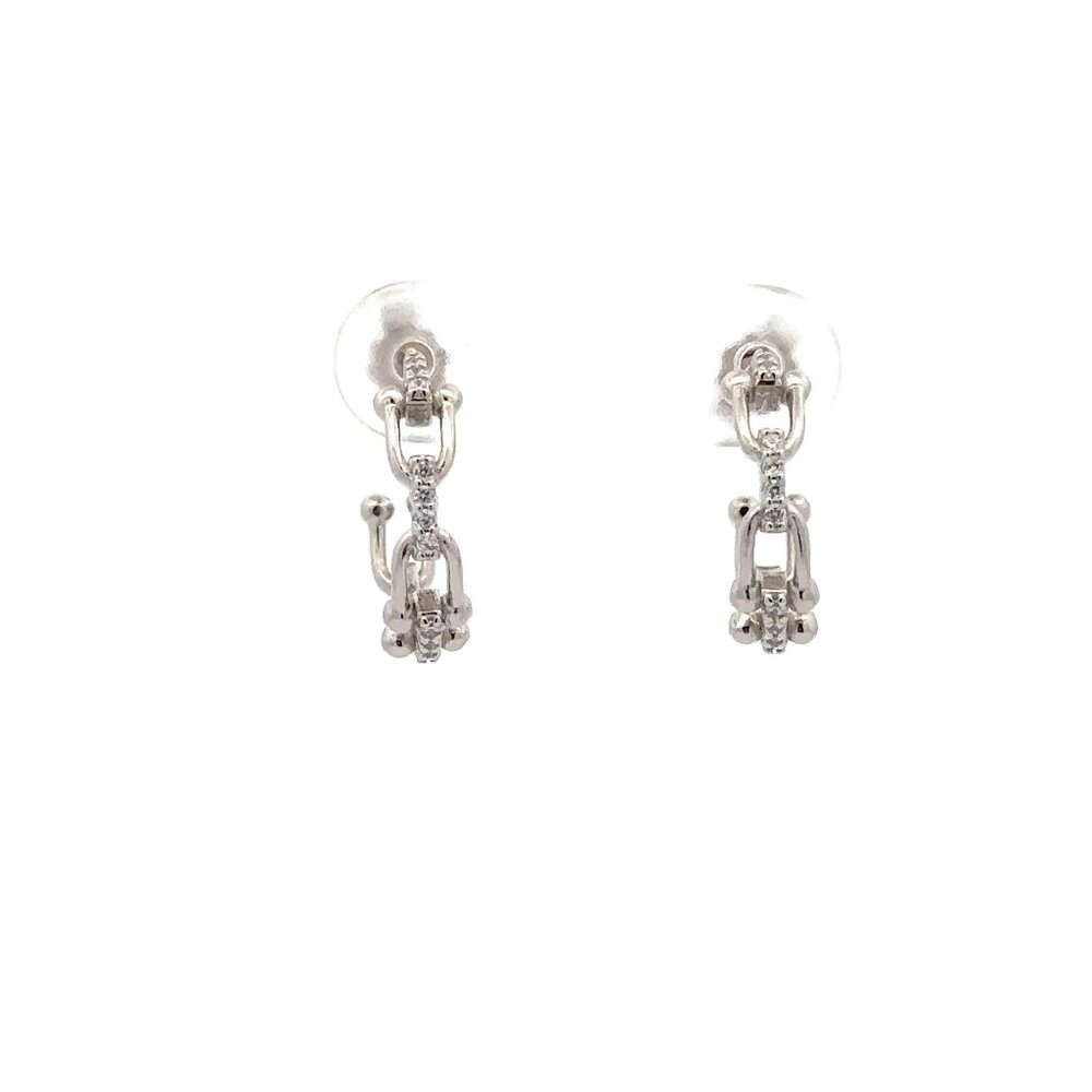 925 Sterling Silver Earrings Semi Hoops - Picture 2 of 8
